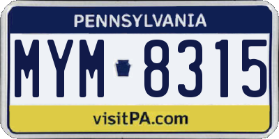 PA license plate MYM8315