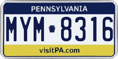PA license plate MYM8316