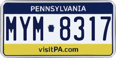 PA license plate MYM8317