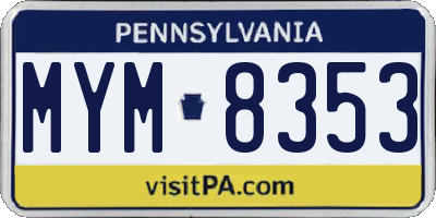 PA license plate MYM8353