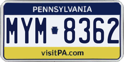 PA license plate MYM8362