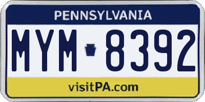 PA license plate MYM8392