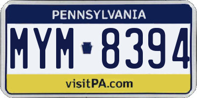PA license plate MYM8394
