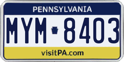 PA license plate MYM8403
