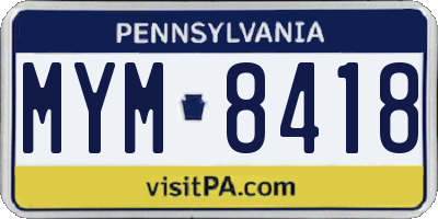 PA license plate MYM8418