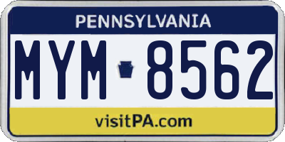 PA license plate MYM8562