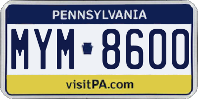PA license plate MYM8600