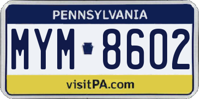PA license plate MYM8602