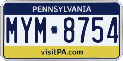 PA license plate MYM8754