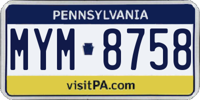PA license plate MYM8758