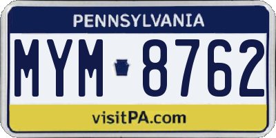 PA license plate MYM8762