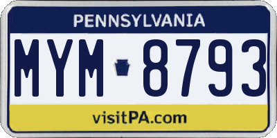 PA license plate MYM8793