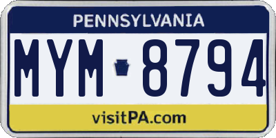 PA license plate MYM8794