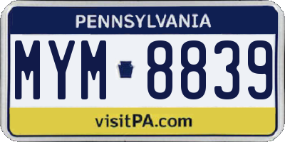 PA license plate MYM8839