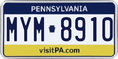 PA license plate MYM8910