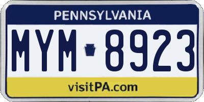 PA license plate MYM8923