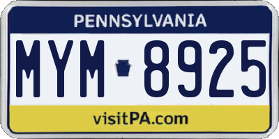 PA license plate MYM8925