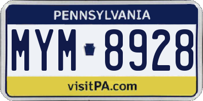 PA license plate MYM8928