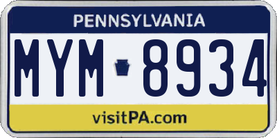 PA license plate MYM8934