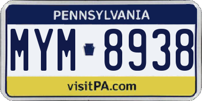 PA license plate MYM8938