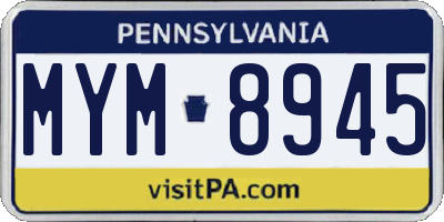 PA license plate MYM8945