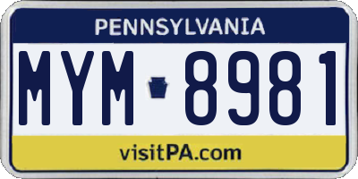 PA license plate MYM8981