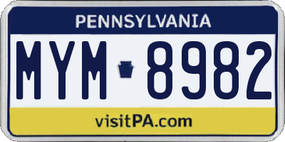 PA license plate MYM8982