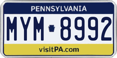 PA license plate MYM8992