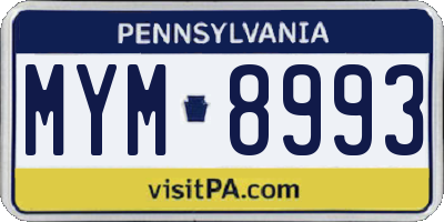 PA license plate MYM8993
