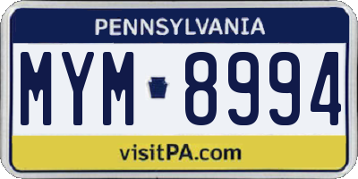 PA license plate MYM8994