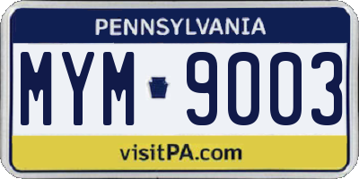 PA license plate MYM9003