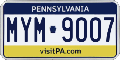 PA license plate MYM9007