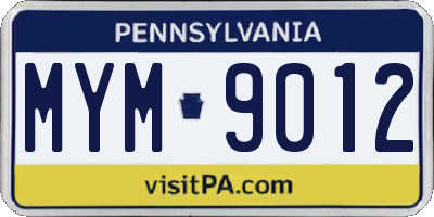 PA license plate MYM9012