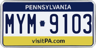 PA license plate MYM9103