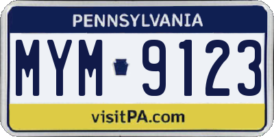 PA license plate MYM9123