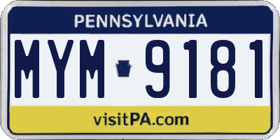PA license plate MYM9181
