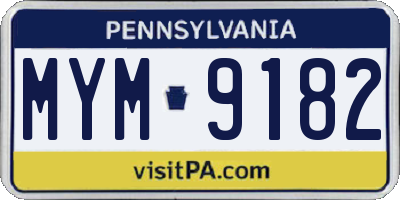 PA license plate MYM9182