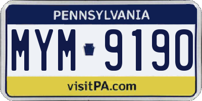 PA license plate MYM9190