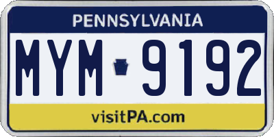 PA license plate MYM9192