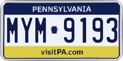 PA license plate MYM9193