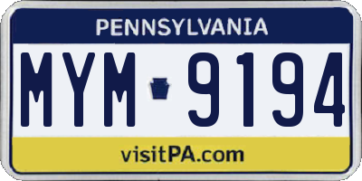 PA license plate MYM9194
