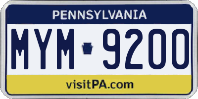 PA license plate MYM9200