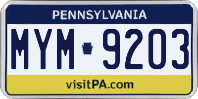 PA license plate MYM9203