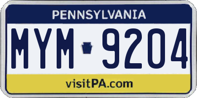 PA license plate MYM9204