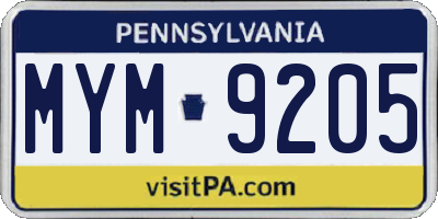 PA license plate MYM9205