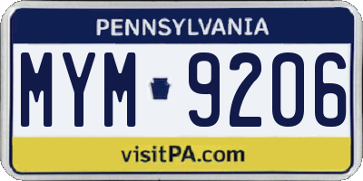 PA license plate MYM9206