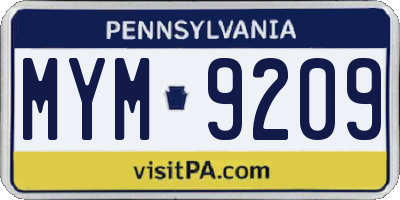 PA license plate MYM9209