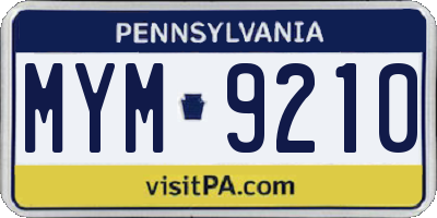 PA license plate MYM9210