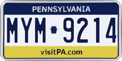 PA license plate MYM9214