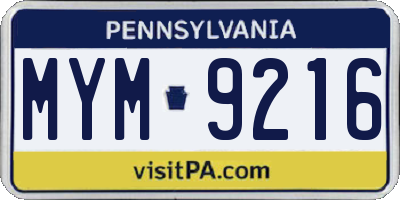 PA license plate MYM9216